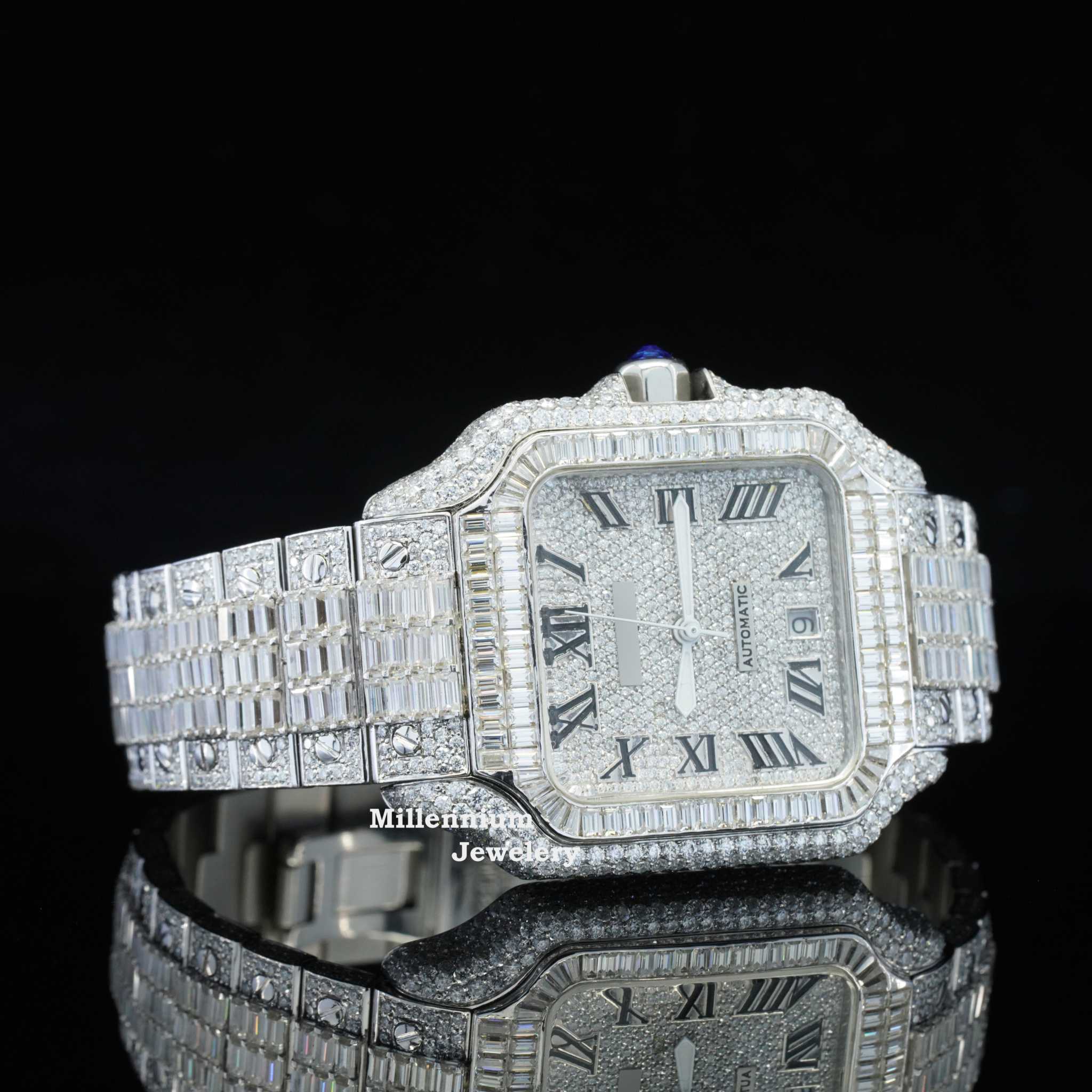 Iconic Roman Number Hip Hop Iced Out Moissanite Watch Second