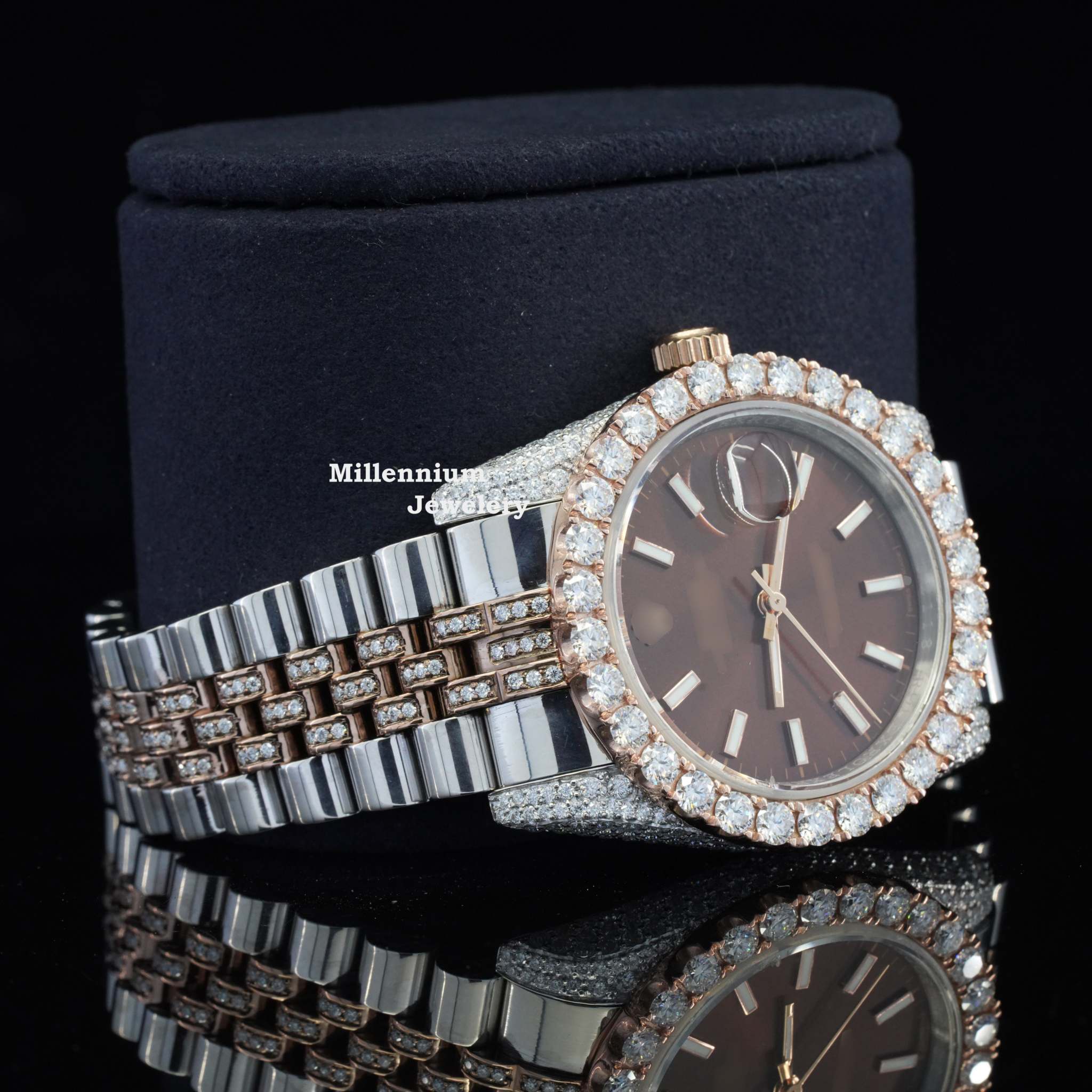 Best Brown Dial Iced Out Automatic Movement Moissanite Watch Second