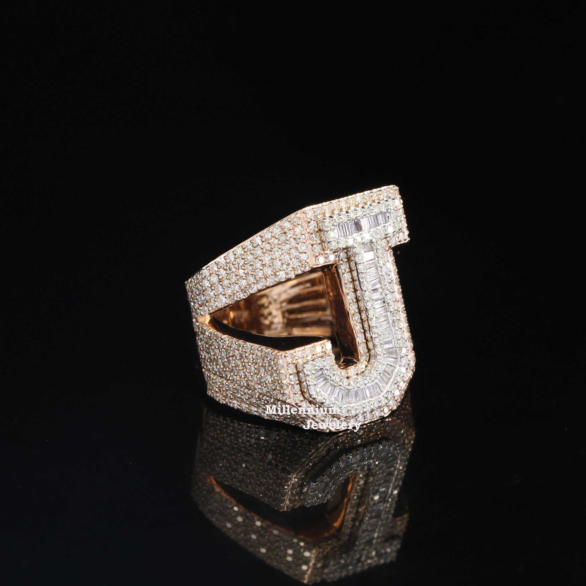 J Initial Custom Round And Baguette Moissanite Diamond Ring 3.00 Second