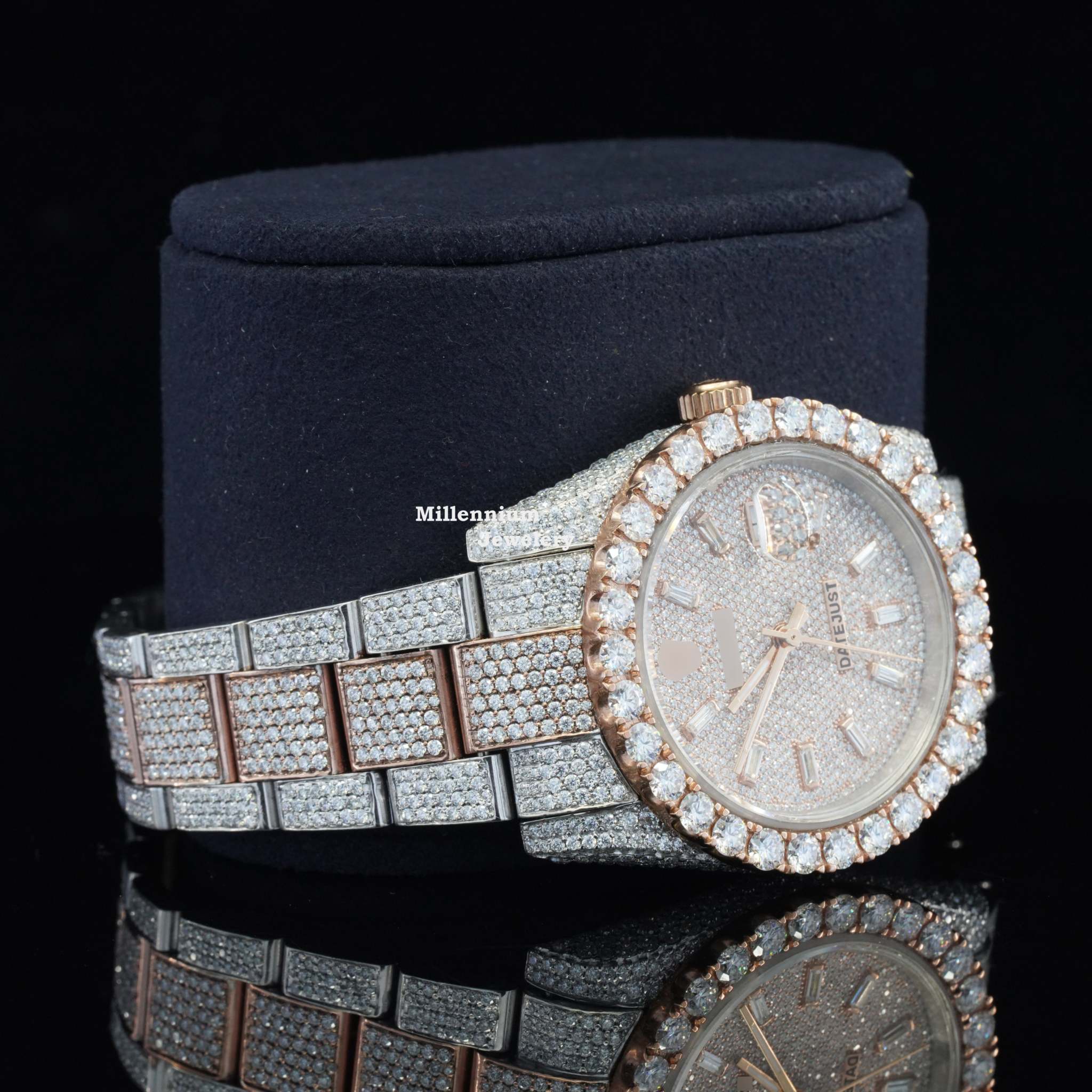 Fully Iced Out Swiss ETA Two Tone Moissanite Watch For Men Second