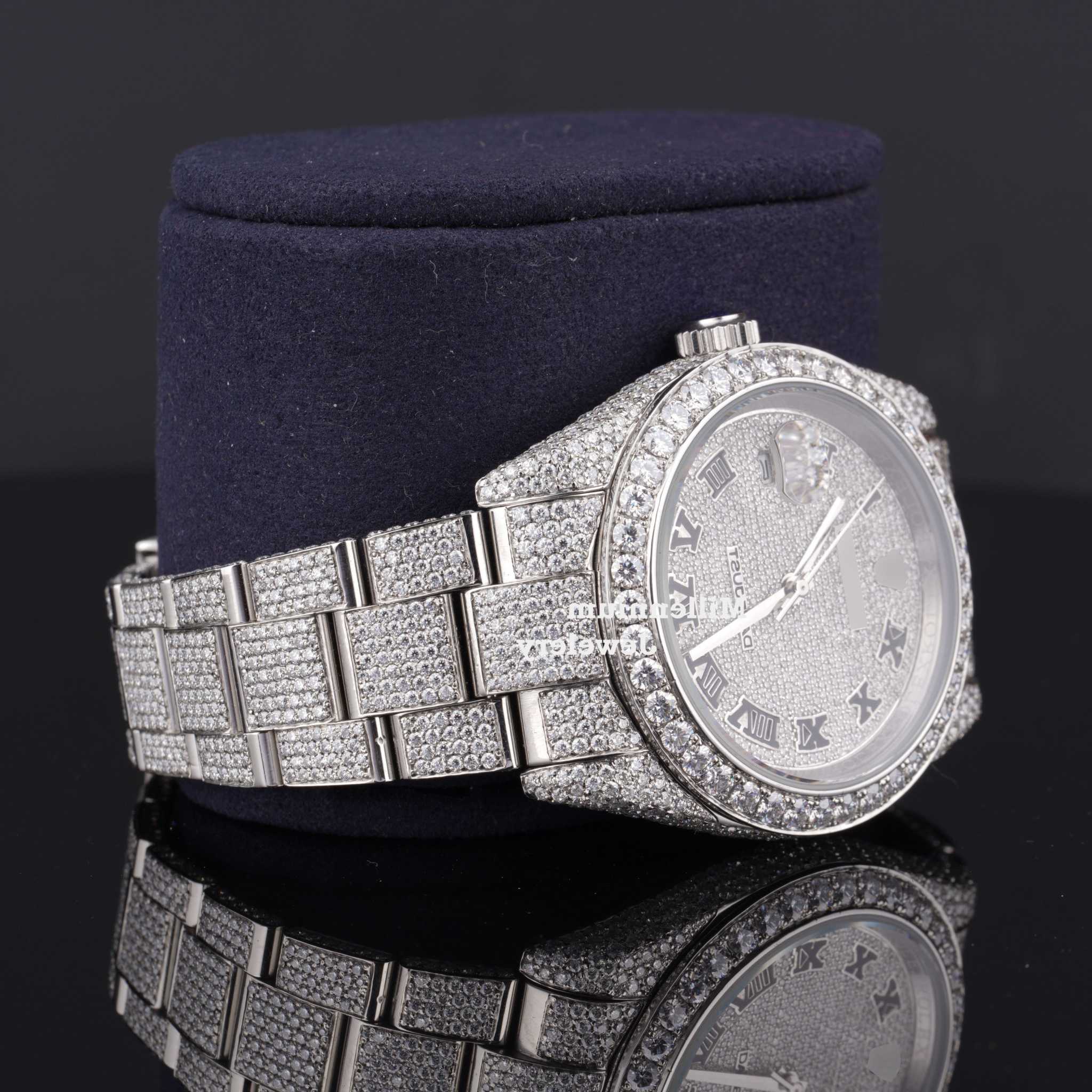 Full Iced Out Diamond Oyster Roman Dial Automatic Moissanite Watch Second