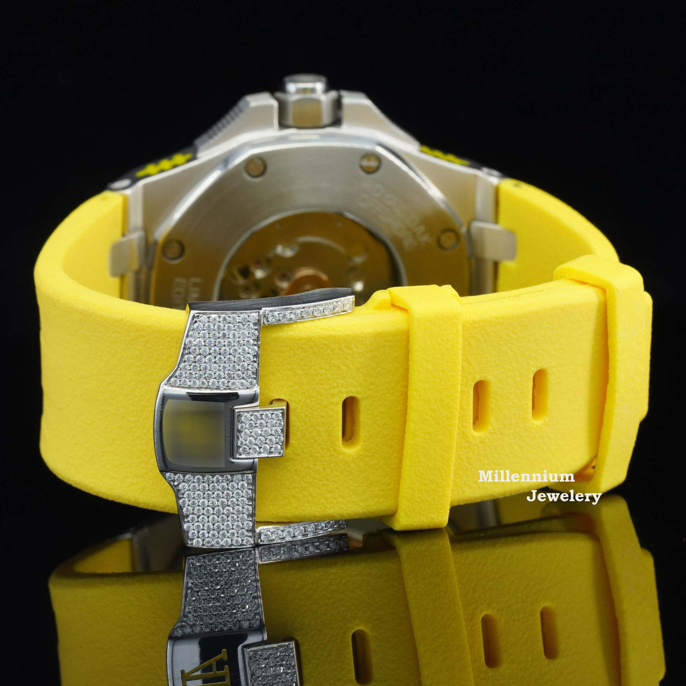 Music Edition Fancy Dial Moissanite Diamond With Yellow Rubber Belt With Yellow Strap