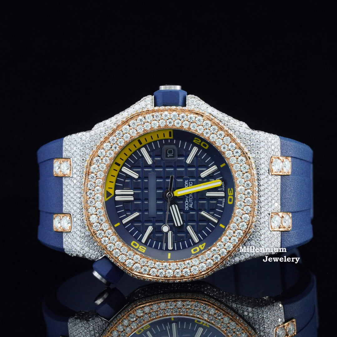 Blue iced out watch on sale