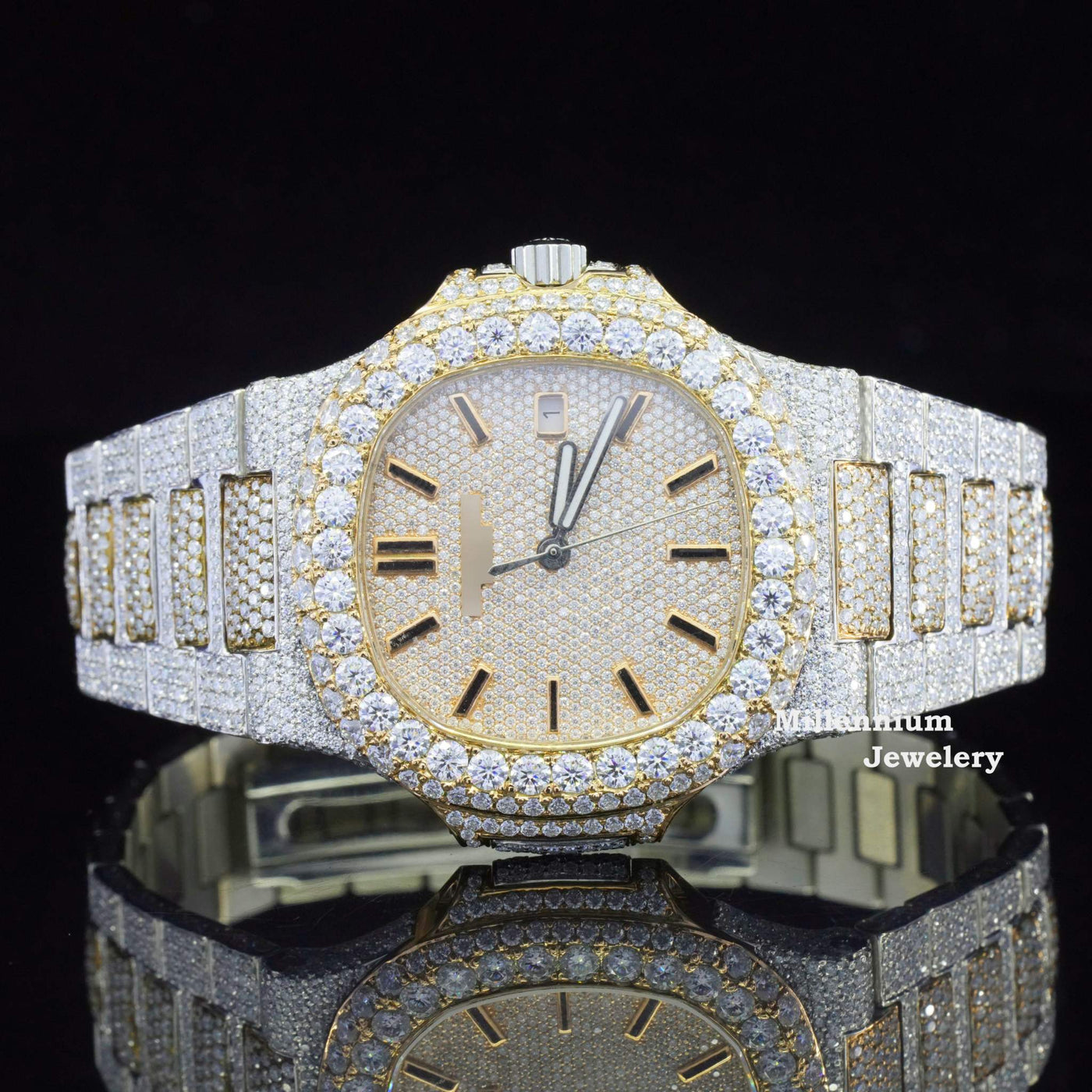 Amazing Mens Moissanite Watch Fully Iced Out With Gold Color