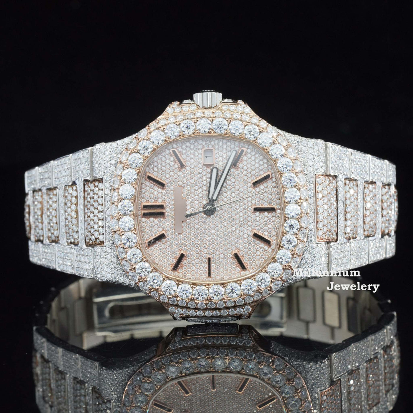 Amazing Mens Moissanite Watch Fully Iced Out With Rose Gold Color