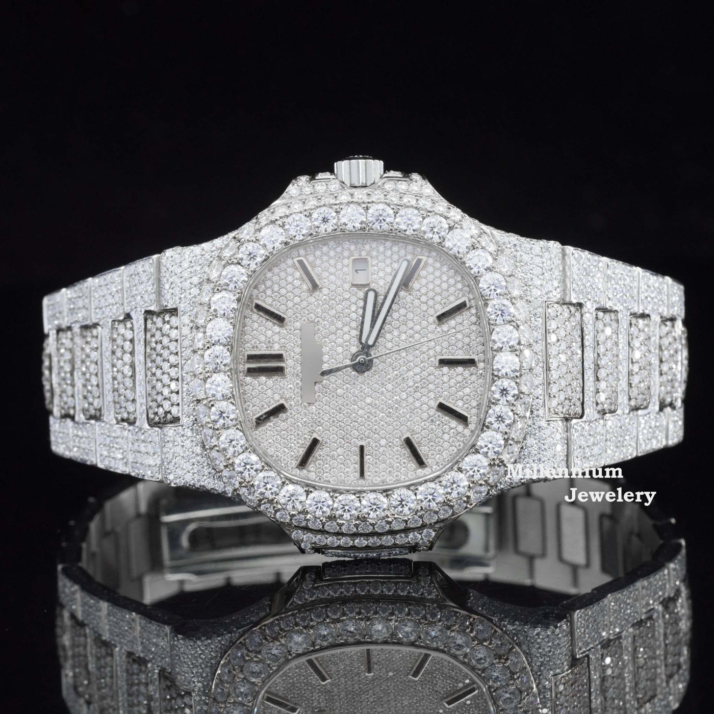 Amazing Mens Moissanite Watch Fully Iced Out With White Gold Color