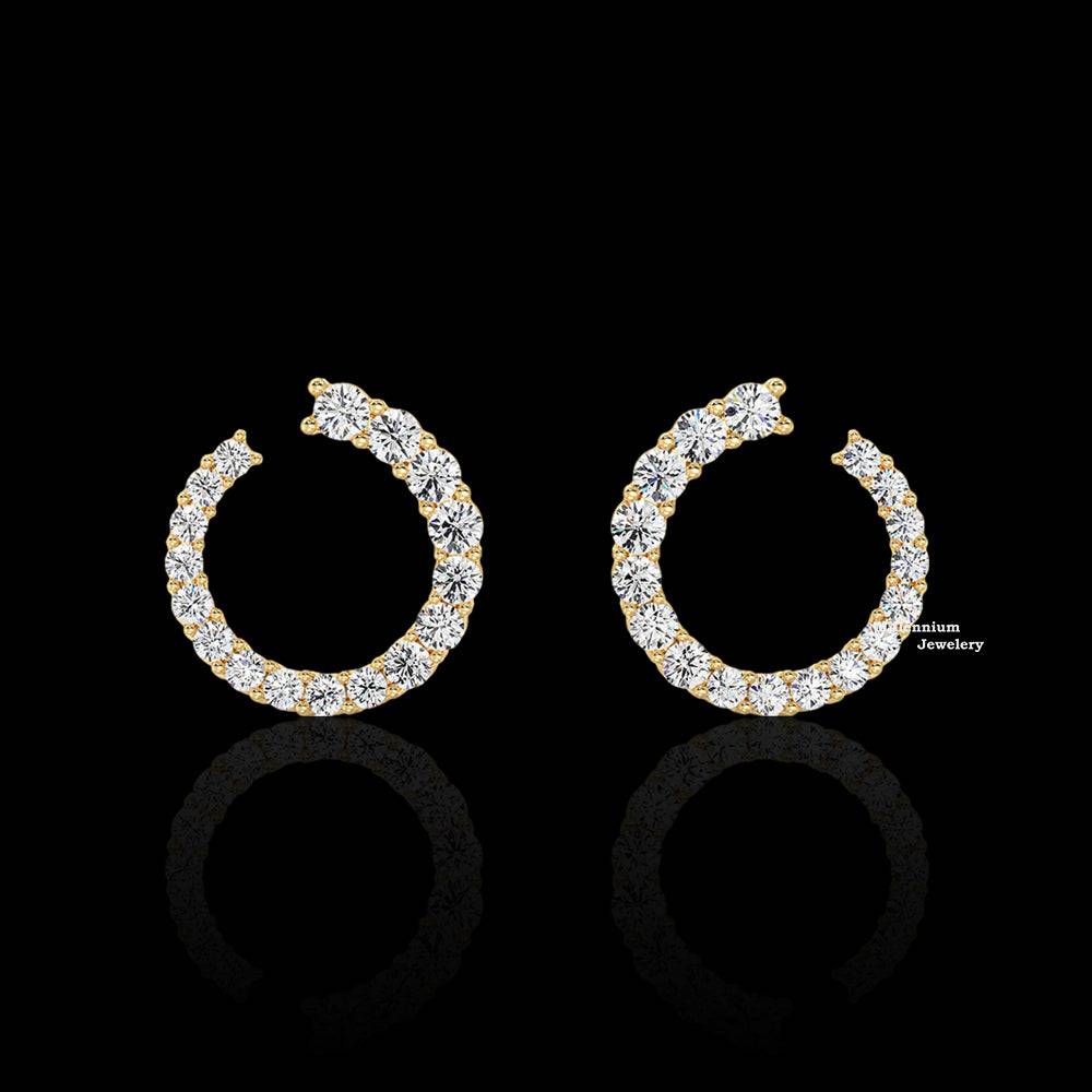 1.0ct Inside Out Round Cut Gold Moissanite Stud Earrings