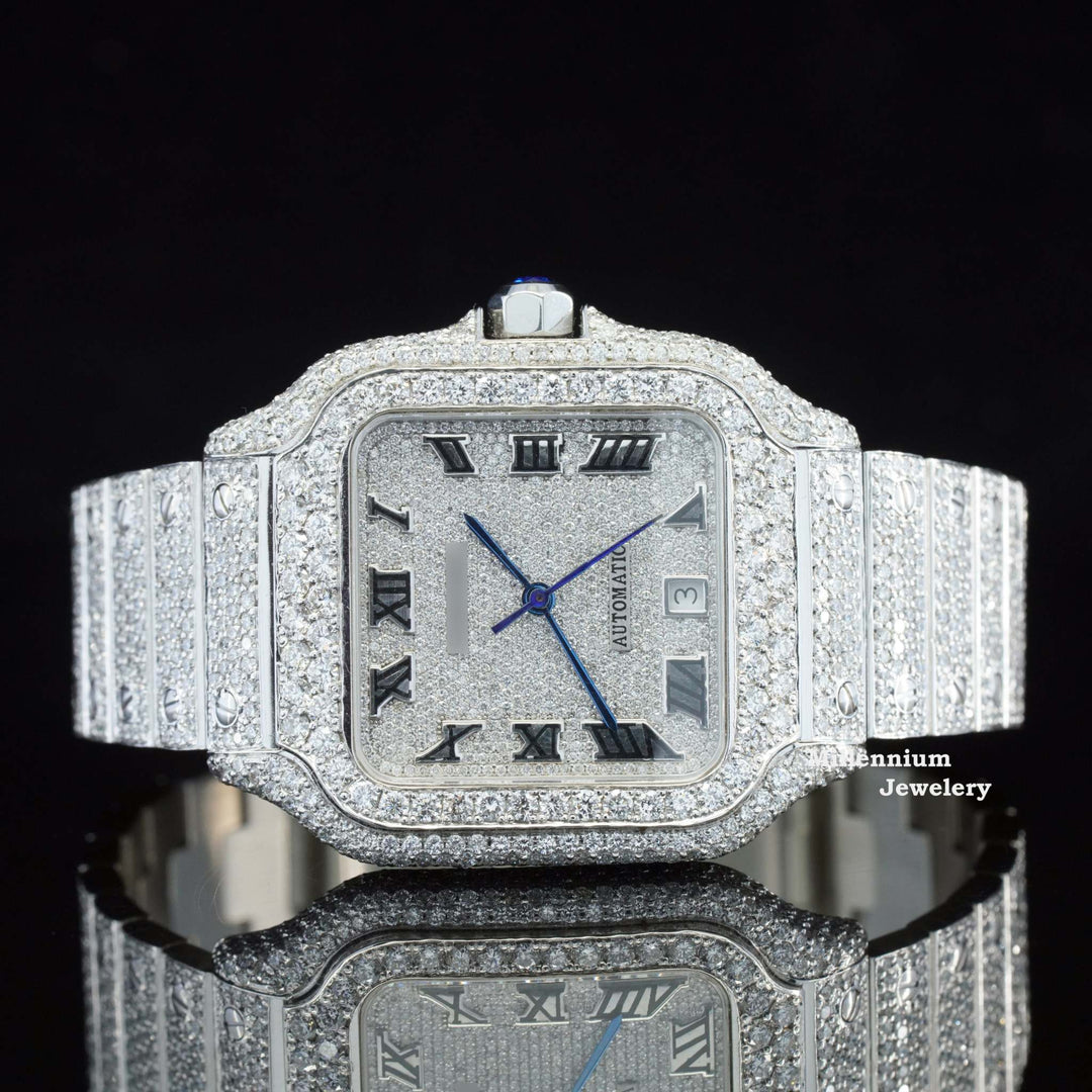 Fully Diamond Iced Out Moissanite Watch with Automatic Mechanical 