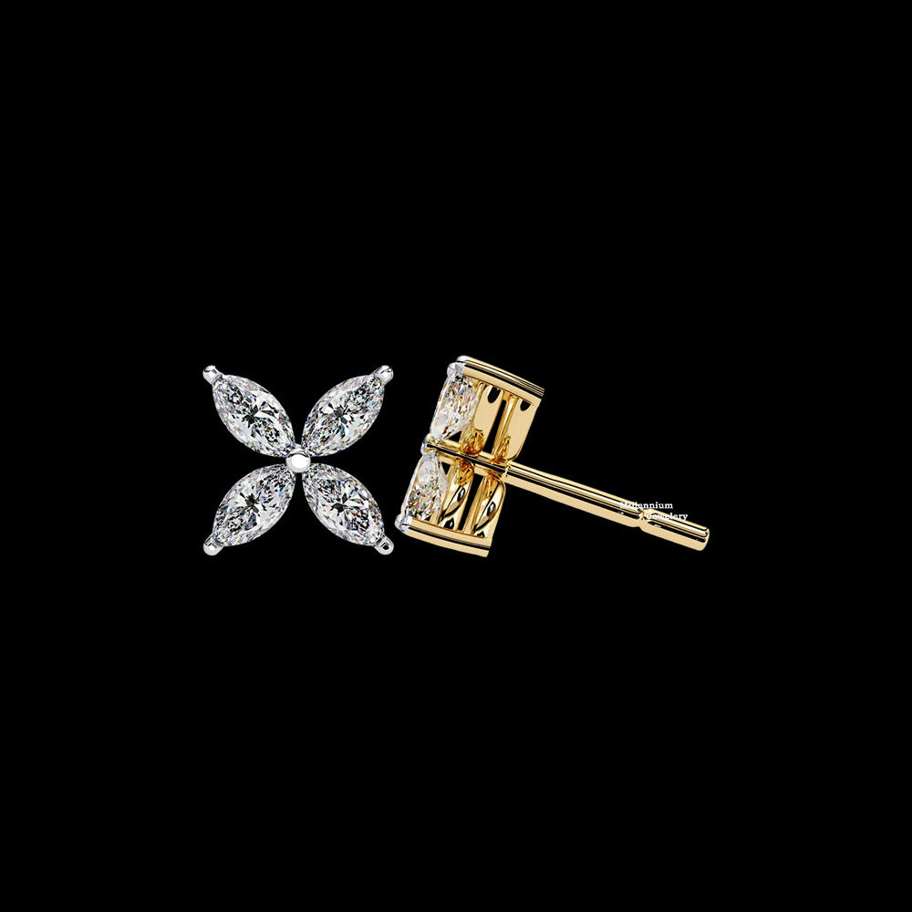 0.65ct Dainty Flower Marquise Cut Moissanite Stud Earrings