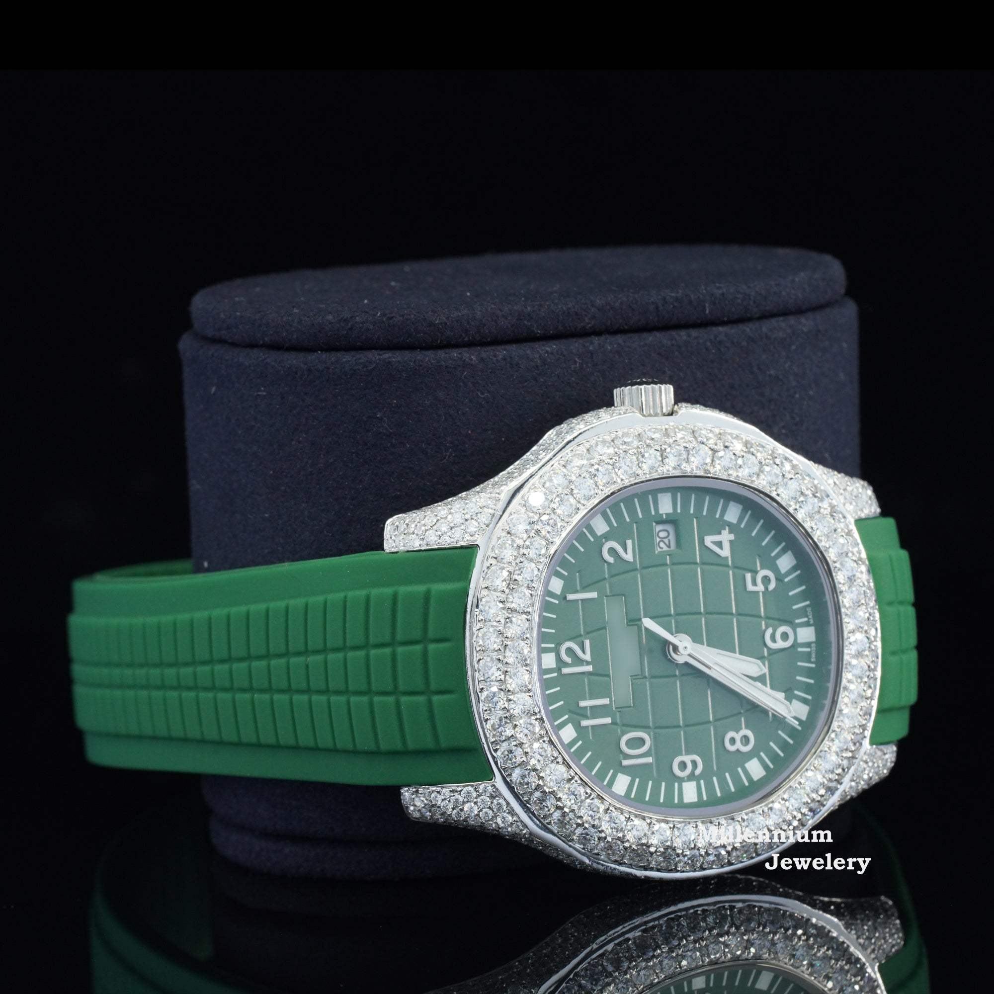 Iced Out Green Color Belt Automatic Moissanite Diamond Watch Body