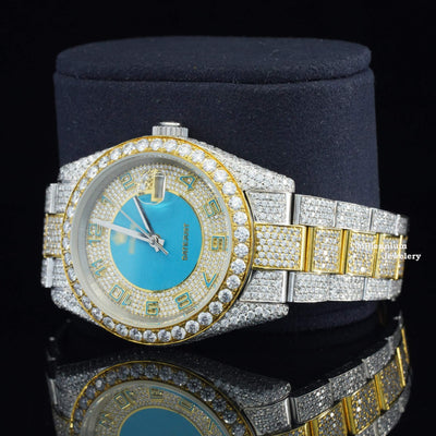 Pretty Iced Out Automatic Superior Moissanite Diamond Watch With Diamond Strap