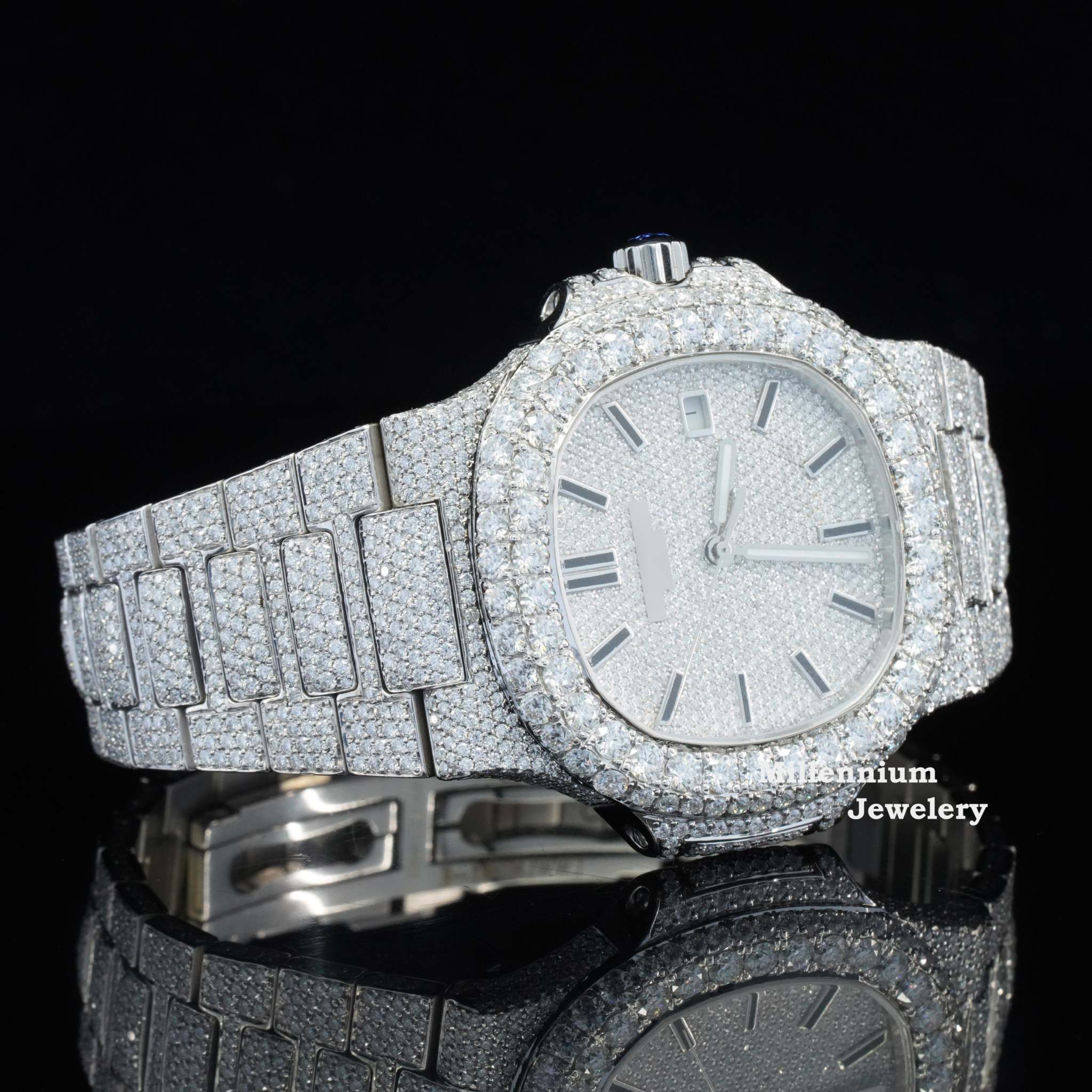 Stylish Full Body Moissanite Diamond Iced Out Automatic Watch With Diamond Dial