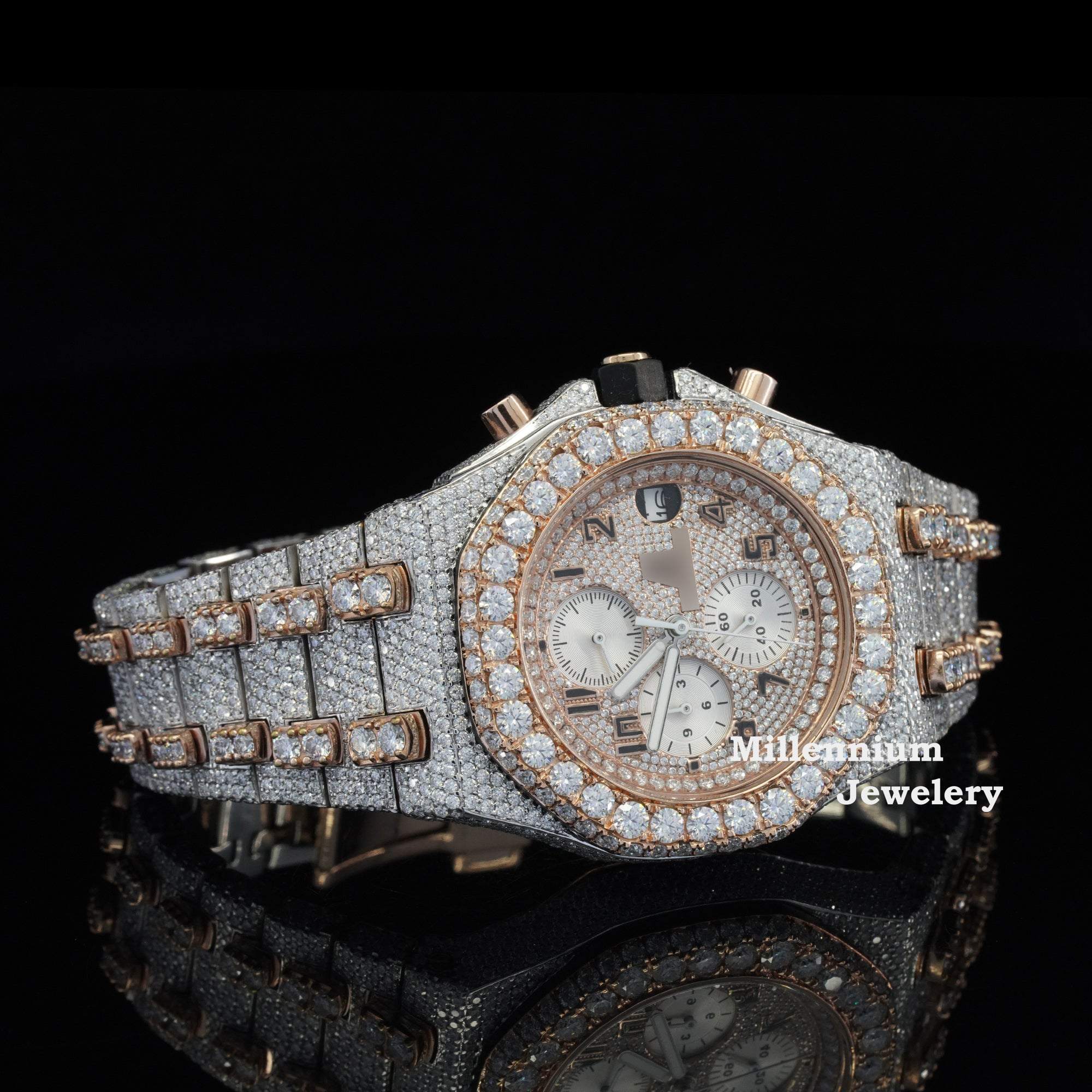 Fabulous Automatic Moissanite Diamond Iced Out Wrist Watch With Diamond Dial