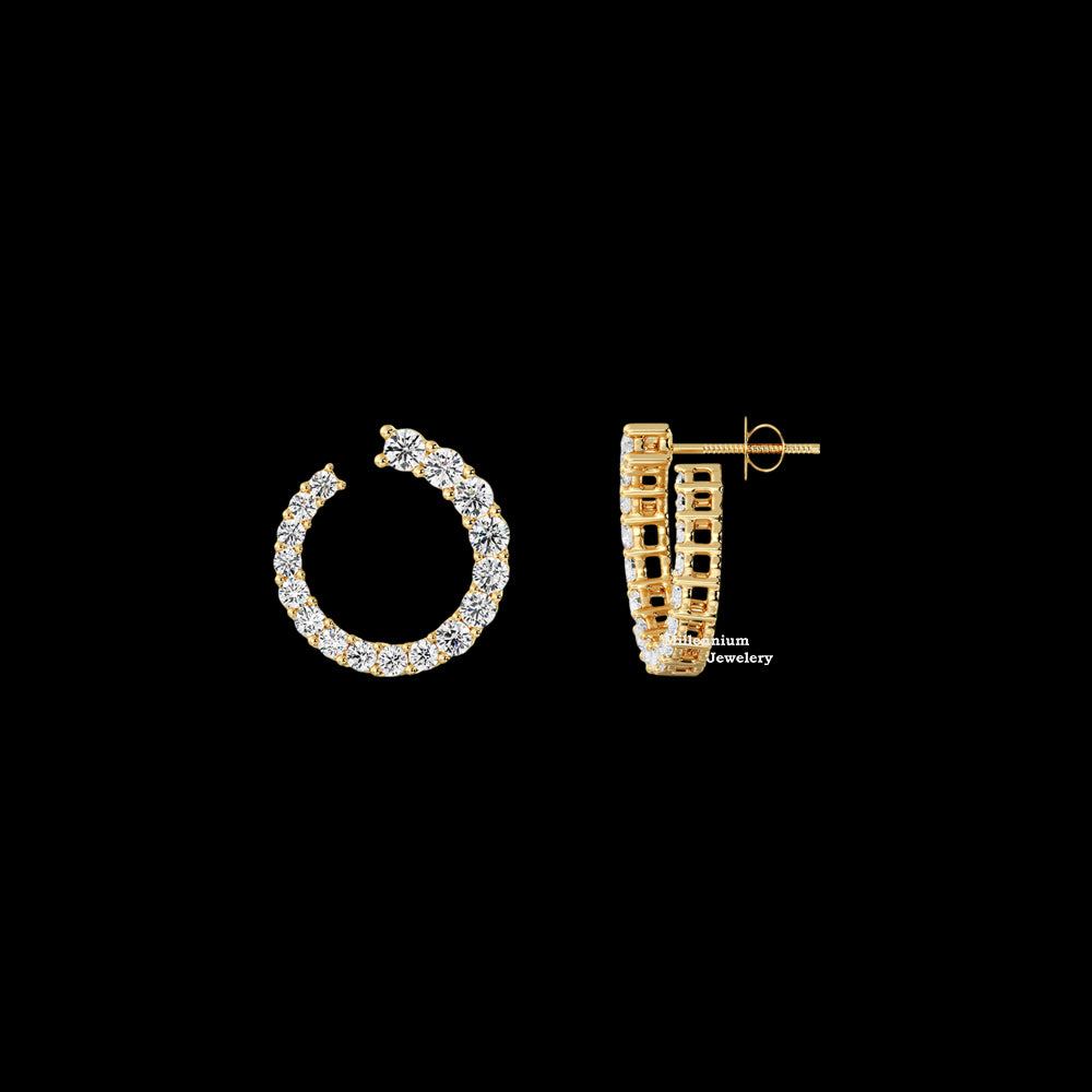 1.0ct Inside Out Round Cut Gold Moissanite Stud Earrings