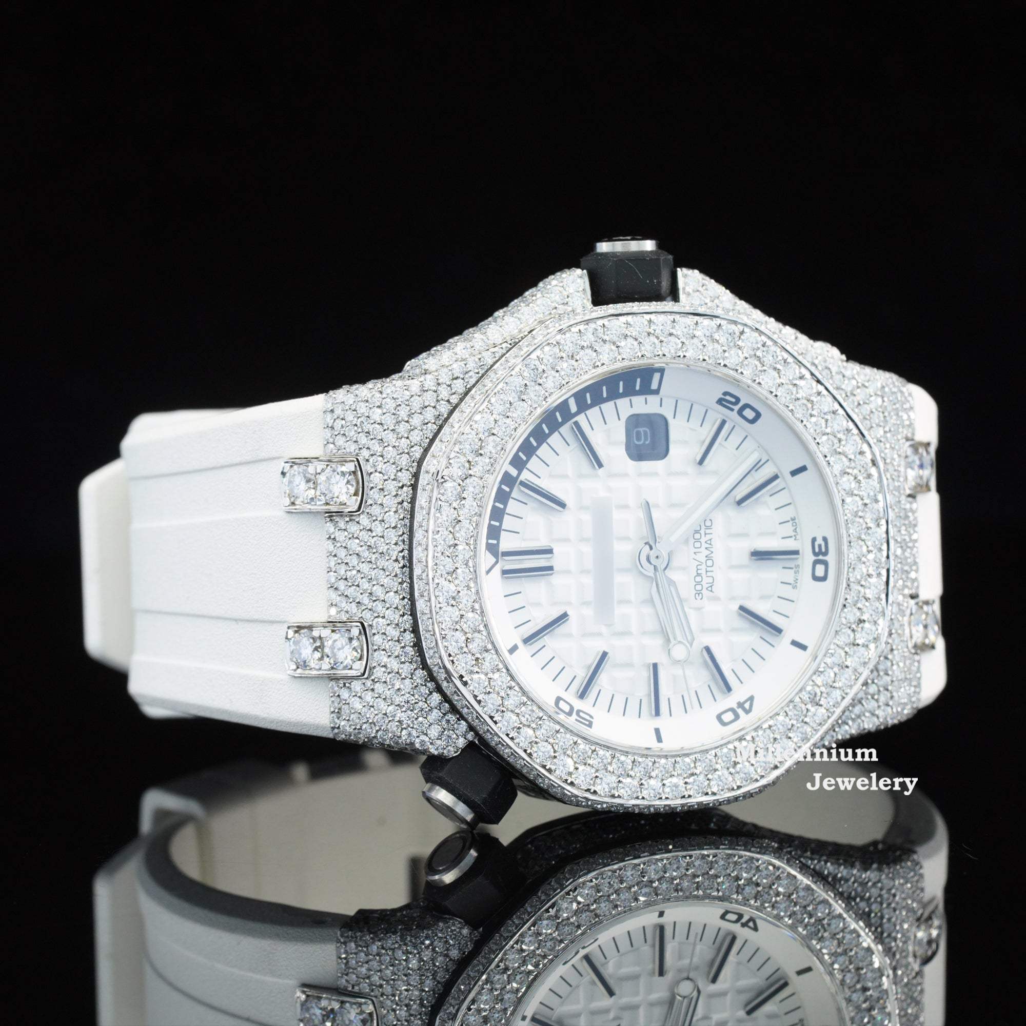 Moissanite Diamond Iced Out Fancy White Belt Automatic Watch