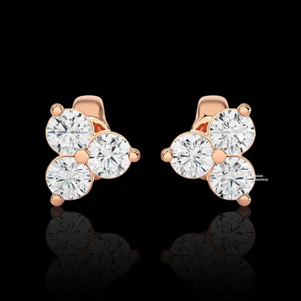 0.50ct Three Stone Moissanite Stud Earrings For Women
