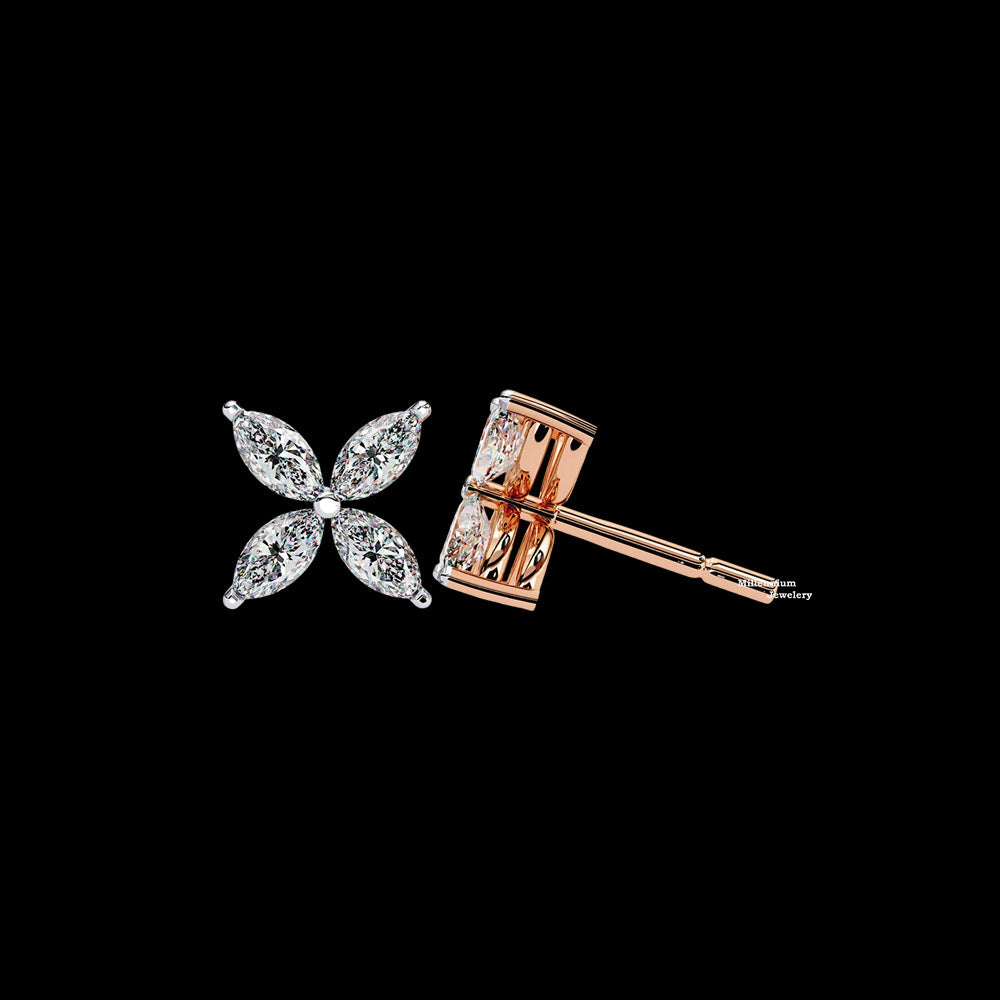 0.65ct Dainty Flower Marquise Cut Moissanite Stud Earrings