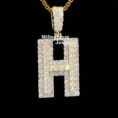 Custom H Initial Moissanite Diamond In Round Shape Hip Hop Pendant Fifth