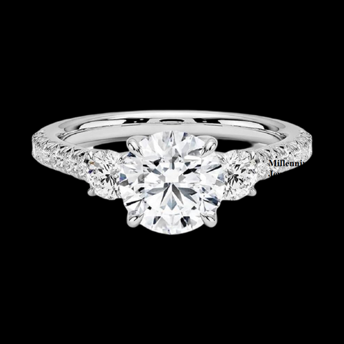 Three Round Diamond With Side Accent Diamond Moissanite Ring