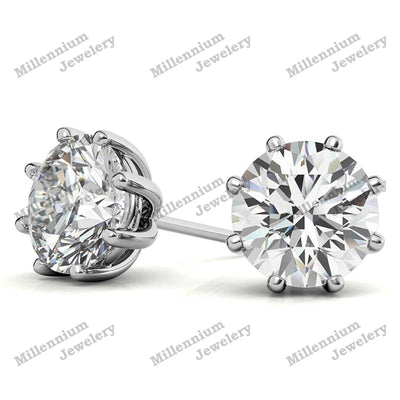 8 Prong 1 Carat Moissanite 10K White Gold Push Back Stud Earrings Second