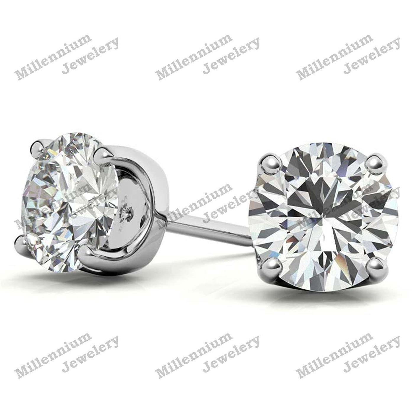 1 Carat Moissanite Diamond 10K White Gold Push Back Stud Earrings Second