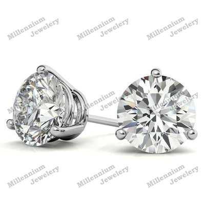 Look 3 Prong 1 Carat Moissanite 10K White Gold Push Back Stud Earrings Second