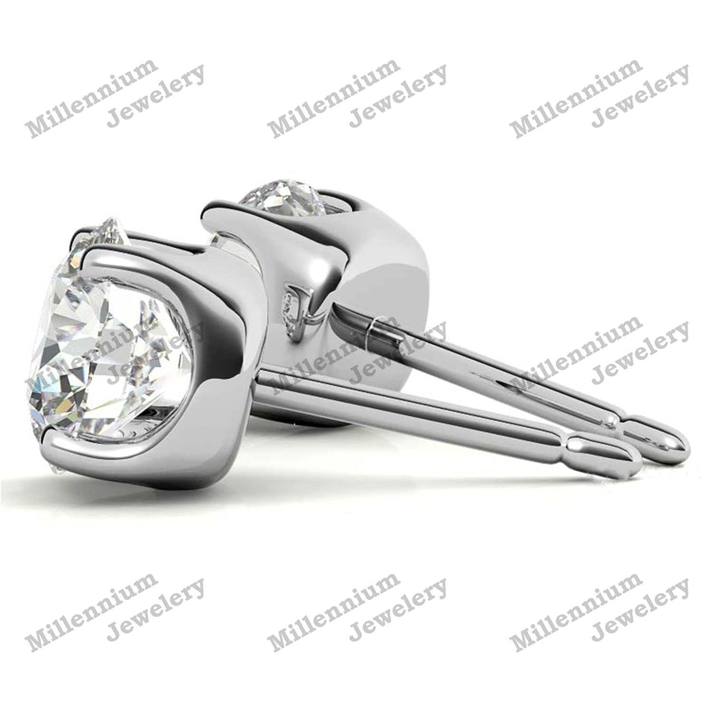 1 Carat Moissanite Diamond 10K White Gold Push Back Stud Earrings Sixth