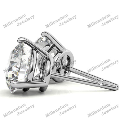 Look 3 Prong 1 Carat Moissanite 10K White Gold Push Back Stud Earrings Forth