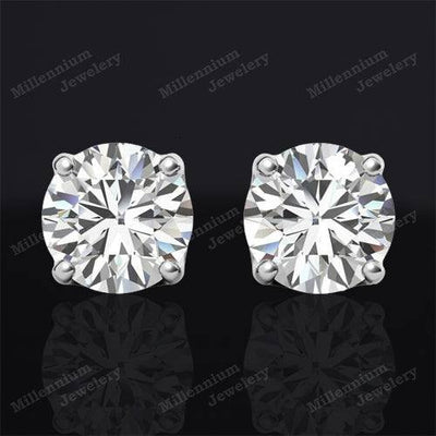 1 Carat Moissanite Diamond 10K White Gold Push Back Stud Earrings First