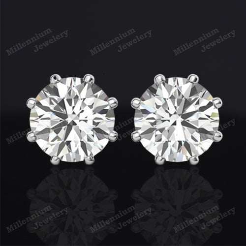 8 Prong 1 Carat Moissanite 10K White Gold Push Back Stud Earrings First