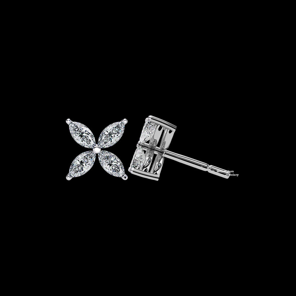 0.65ct Dainty Flower Marquise Cut Moissanite Stud Earrings
