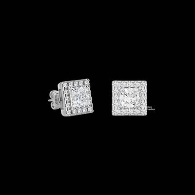 Halo Princess And Round Cut Moissanite Stud Earrings 2ct