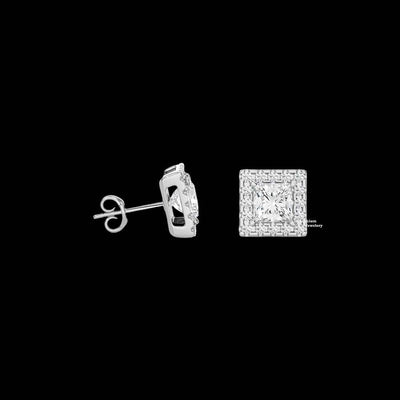 Halo Princess And Round Cut Moissanite Stud Earrings 2ct