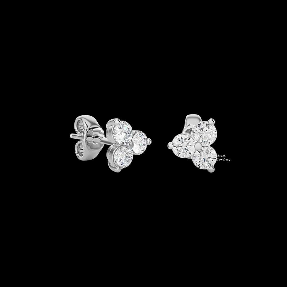0.50ct Three Stone Moissanite Stud Earrings For Women