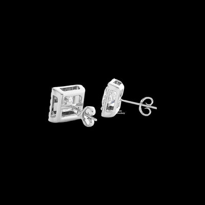 Halo Princess And Round Cut Moissanite Stud Earrings 2ct