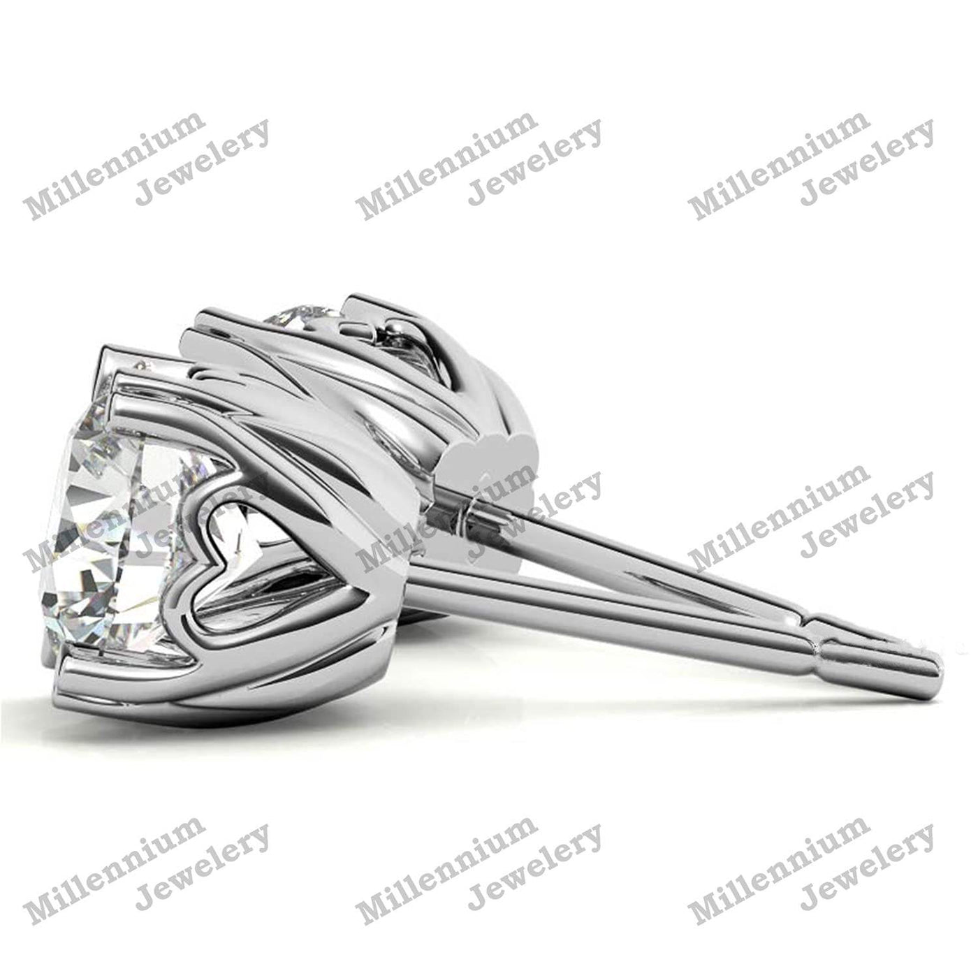 Heart Prong 1 Carat Moissanite 10K White Gold Push Back Stud Earrings Forth