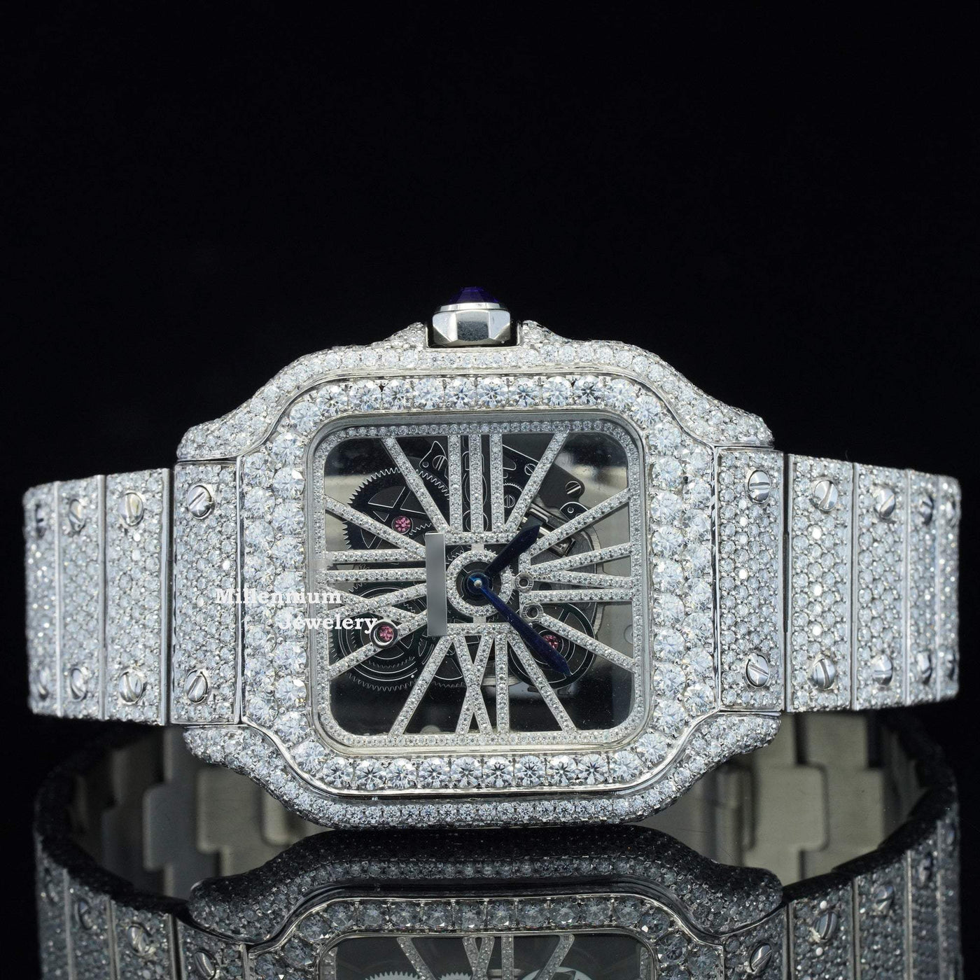 Moissanite Diamond Watch in Unique Style Fully Iced Out Watch Strap Lock White Gold Color