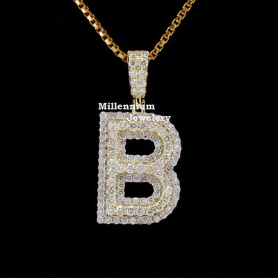 Custom B Initial Moissanite Diamond In Round Shape Hip Hop Pendant First