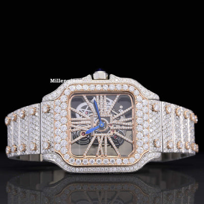 Rose Gold Color Iced Out Hip Hop Moissanite Diamond Watch With Diamond Body