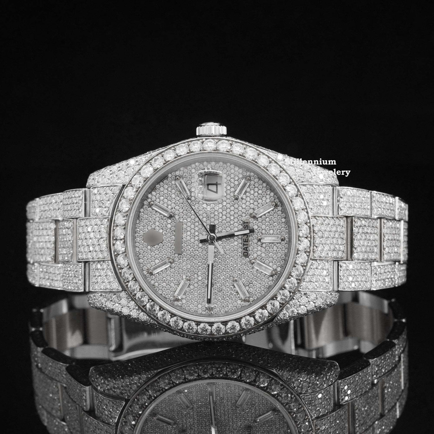 Iced Out Moissanite Watch Diamond Embellished Analog Fully Automatic With White Gold Color