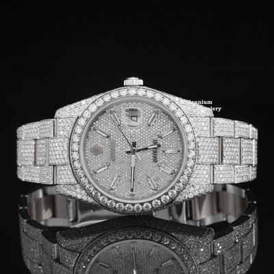 Moissanite Diamond Embellished Analog Fully Automatic Watch With White Gold Color