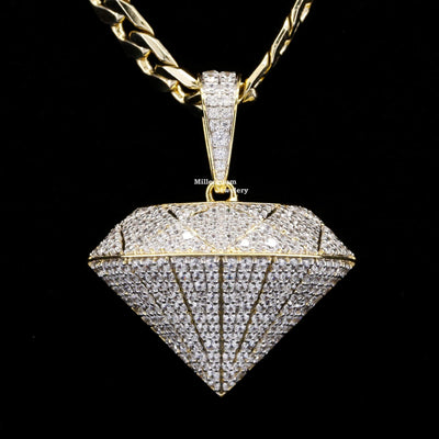 Stylish Diamond Shape Moissanite Iced Out Necklace Pendant Unique Style