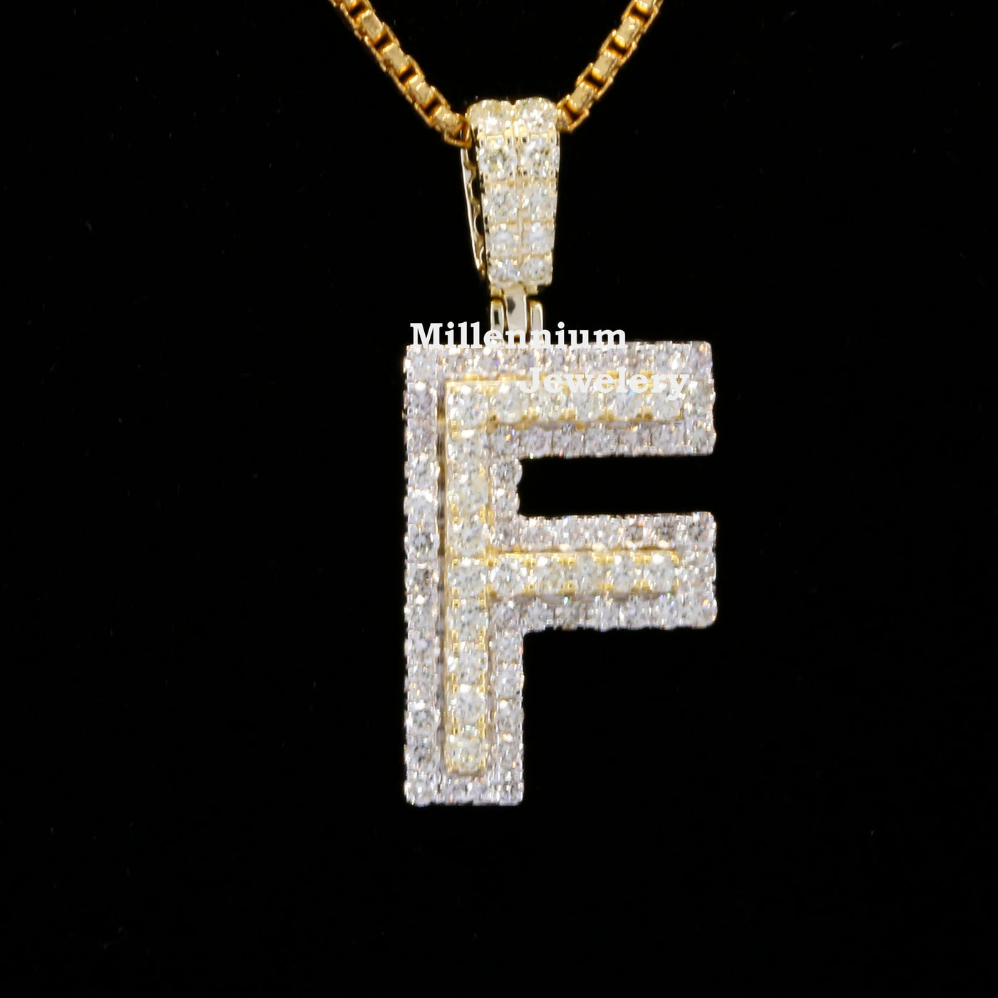 Custom F Initial Moissanite Diamond In Round Shape Hip Hop Pendant First