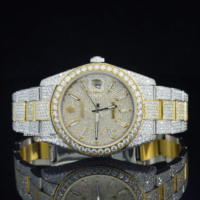 Iced Out Moissanite Watch Diamond Embellished Analog Fully Automatic With Gold Color