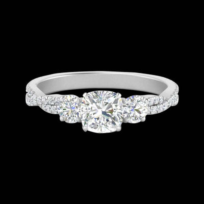 Moissanite Three Stone Pave Style Engagement Ring First