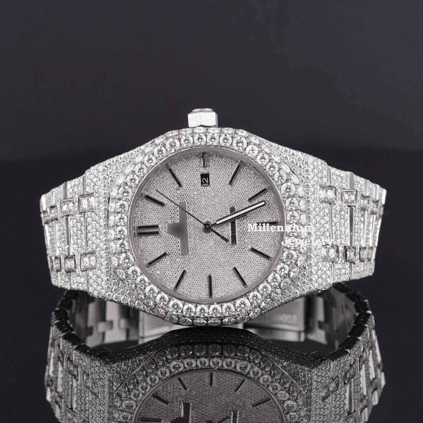 Elegant Iced Out Moissanite Watch For Men Sapphire Crystal Glass Best For Office Wear White