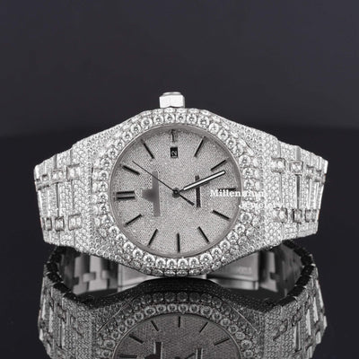 Elegant Moissanite Diamond Iced Out Watch Best For Office Wear White