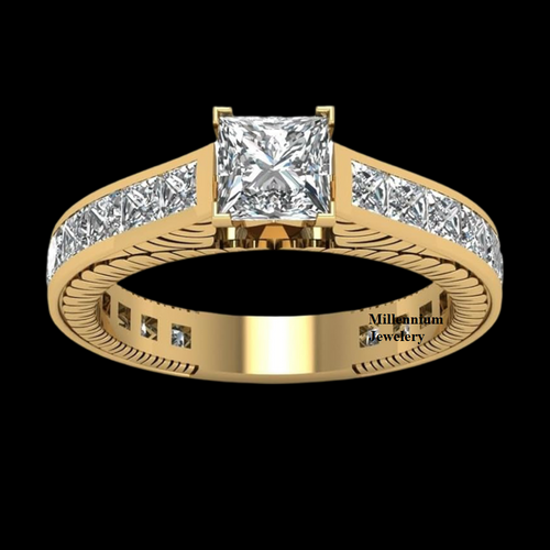 Vintage Princess Cut Channel With Prong Set Moissanite Diamond Wedding Ring