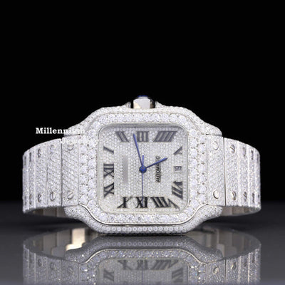 Roman Number Fully Body Moissanite Diamond Automatic Watch with Diamond Dial