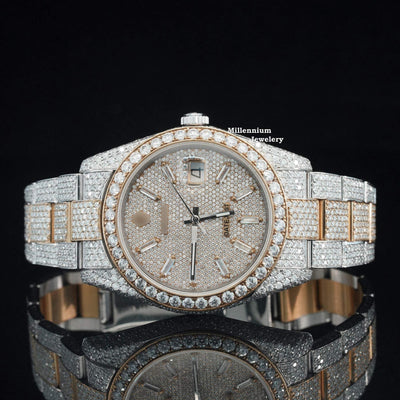 Moissanite Diamond Embellished Analog Fully Automatic Watch With Rose Gold Color